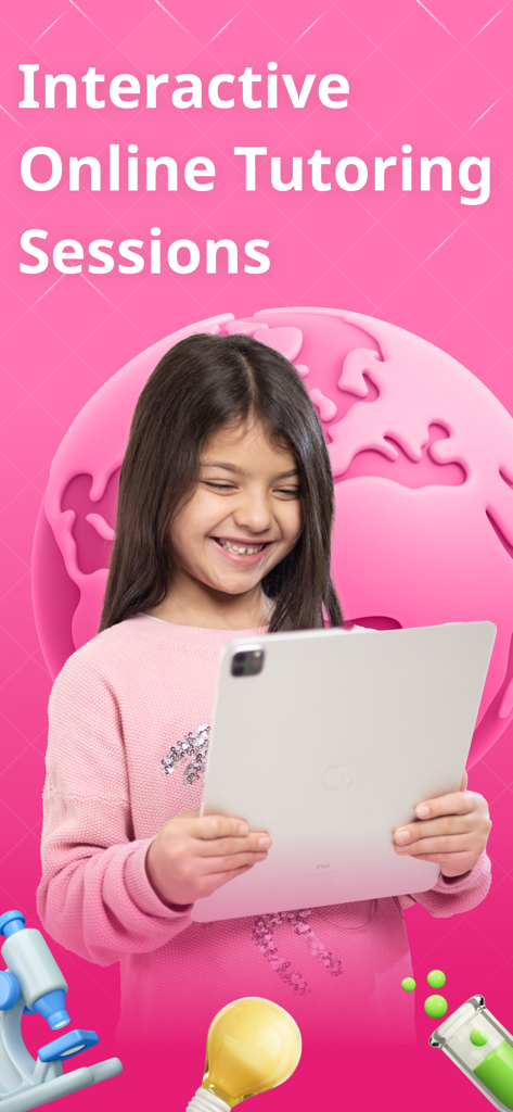 Nagwa Classes - A young student holding a tablet and smiling during an interactive online tutoring session.