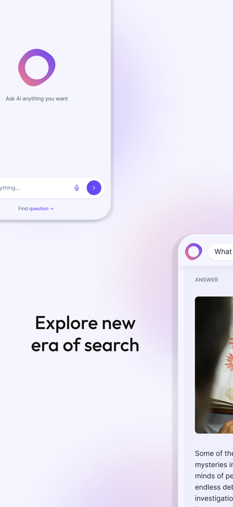 Interface of the iAsk Ai app showing the slogan Explore new era of search