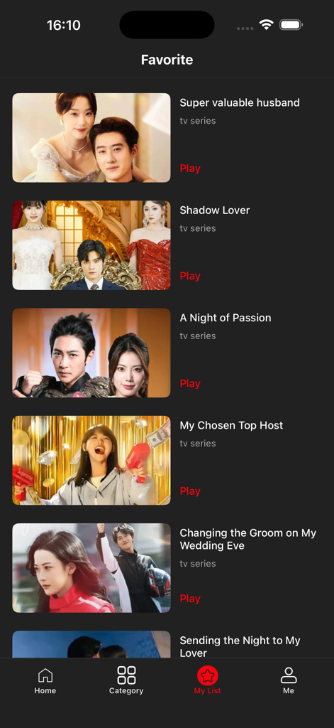 LokTV: Movie, Series & Drama - The Favorites screen of the LokTV app showing various short drama series available for streaming.