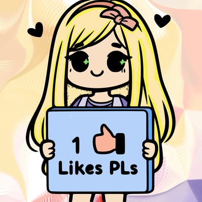 girl holding a sign saying 10 likes pls