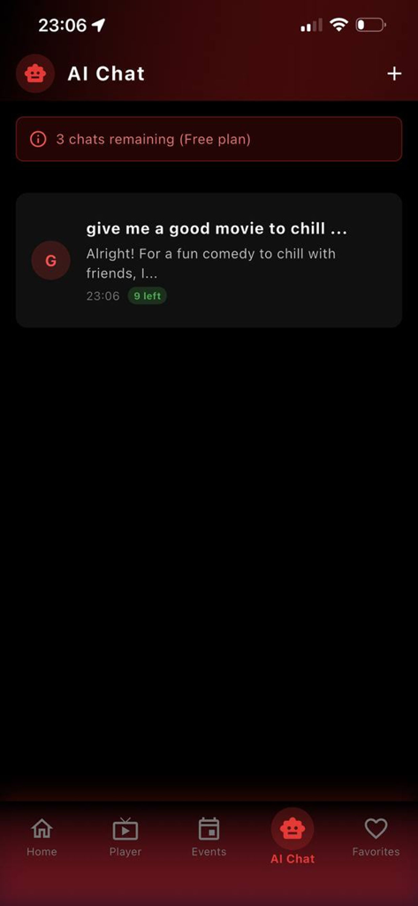 A screenshot of the Rodjo app AI chat interface showing a user asking for movie recommendations with an AI response.