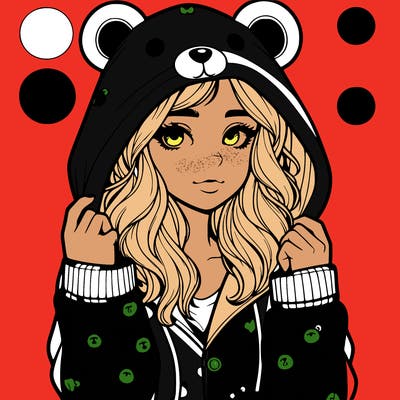 realistic girl in a animal pjs hoodie