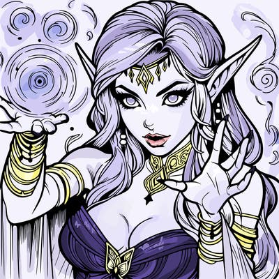 realistic scary beautiful elf sorceress casting spell