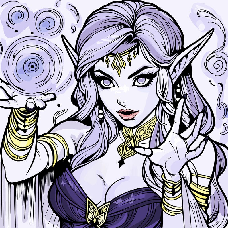 realistic scary beautiful elf sorceress casting spell