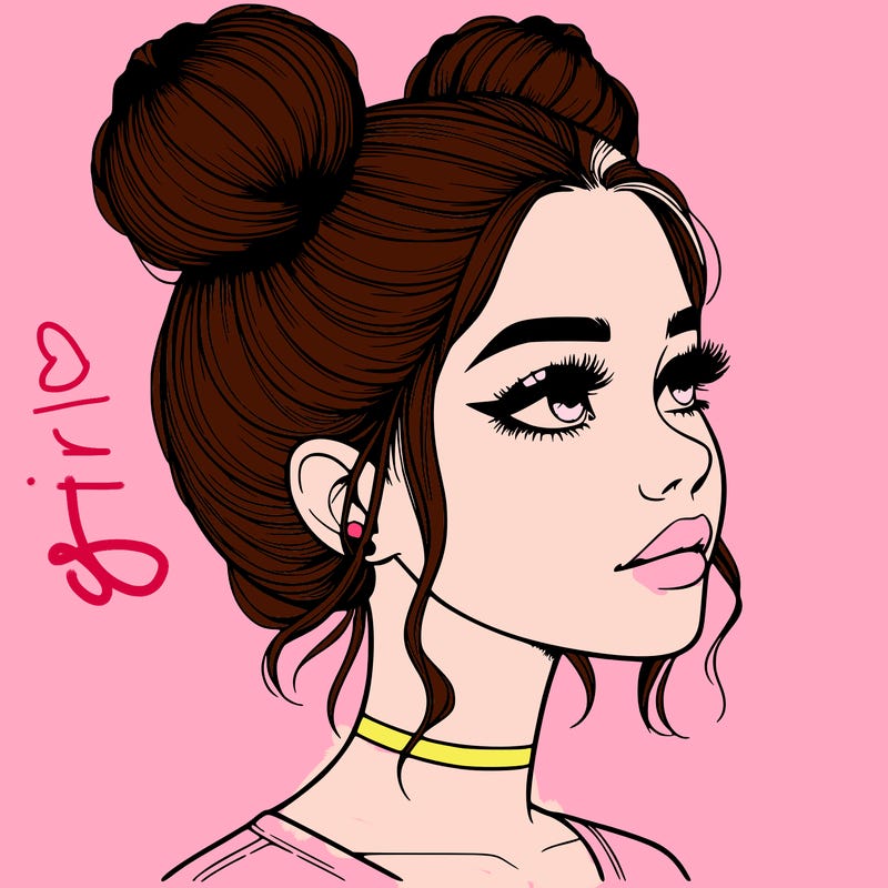 realistic girl with buns on the top of her head
