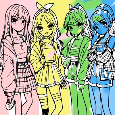 teen manga girls group of 4