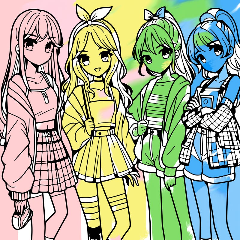 teen manga girls group of 4