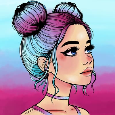 realistic girl with buns on the top of her head
