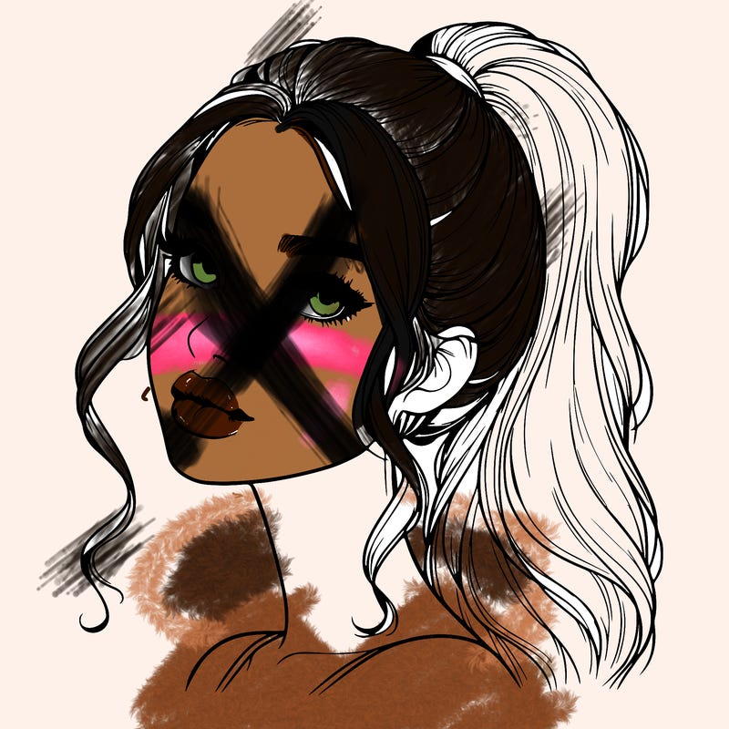 realistic girl with a ponytail on her hair and lips