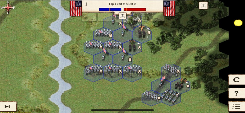 American Civil War Battles - 戦場での北軍部隊を示す戦術ヘックスグリッドマップ
