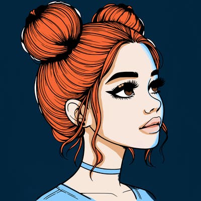 realistic girl with buns on the top of her head
