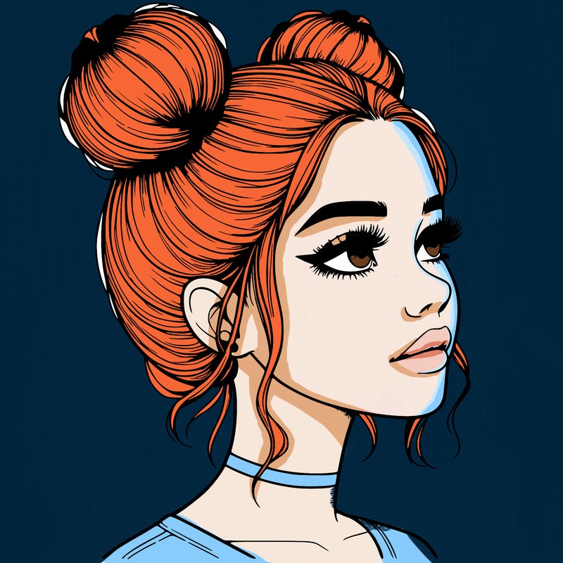 realistic girl with buns on the top of her head