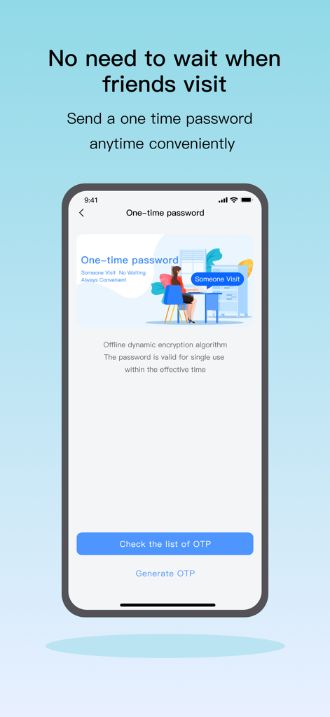 Kaadas Smart - Kaadas Smart app interface showing the one-time password generation feature for visitor home access.