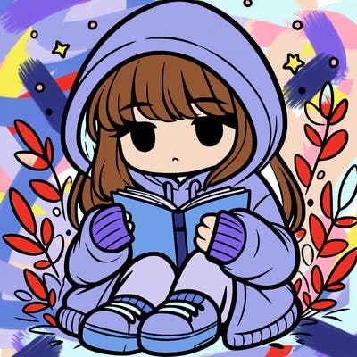 girl in oversized hoodie reading a book