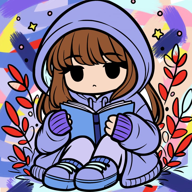 girl in oversized hoodie reading a book
