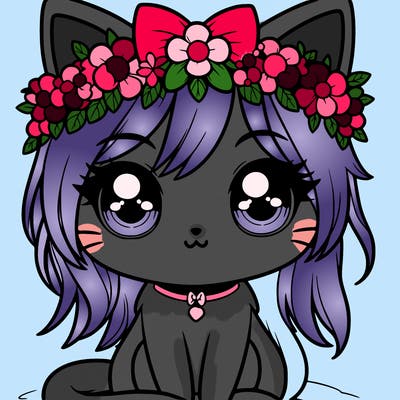 kitty with a manga flower crown