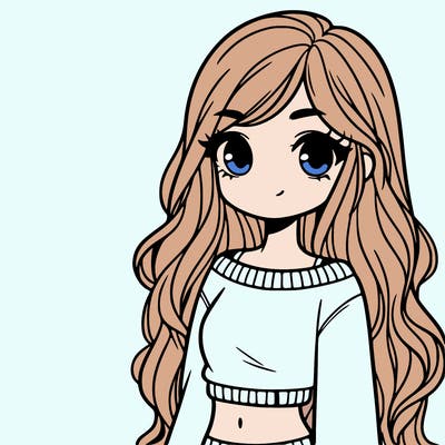 girl with long hair and a crop top with a sweater