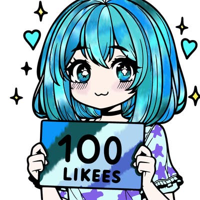 anima girl holding a 100 likes sign in her hand