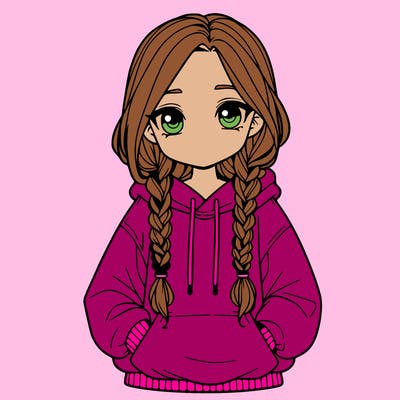 a realistic girl with a oversized hoodie and she has braids