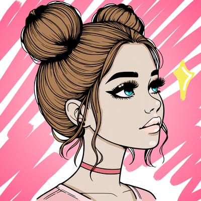 realistic girl with buns on the top of her head