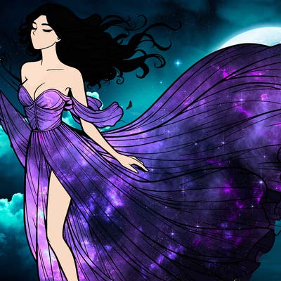 realistic woman in dress flowing the the wind