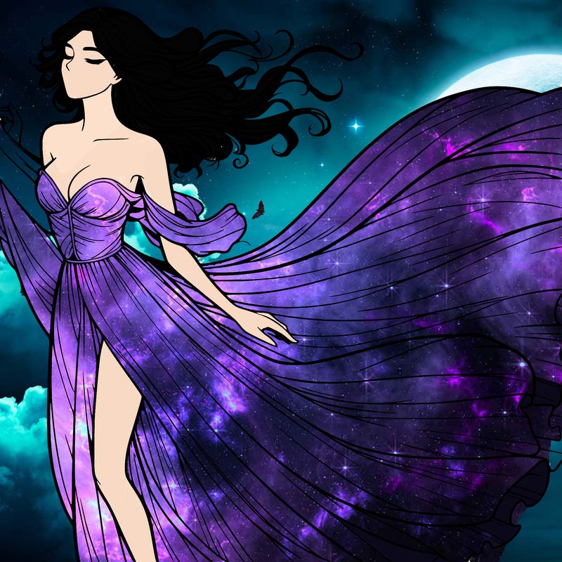 realistic woman in dress flowing the the wind