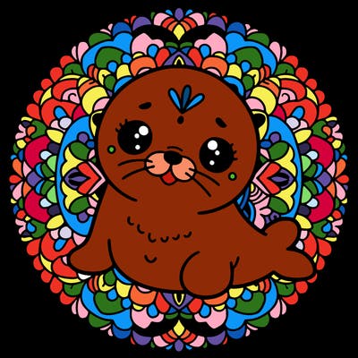 a cute baby seal mandala