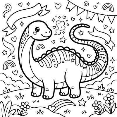 Dive into a world of cuteness and celebration with this Kawaii Diplodocus coloring page, perfect for Pride Month. This charming dinosaur is ready to be brought to life with your most vibrant rainbow colors and creative flair.