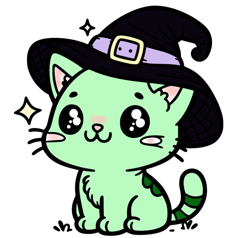 cute cat with witch hat