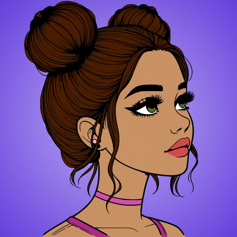 realistic girl with buns on the top of her head