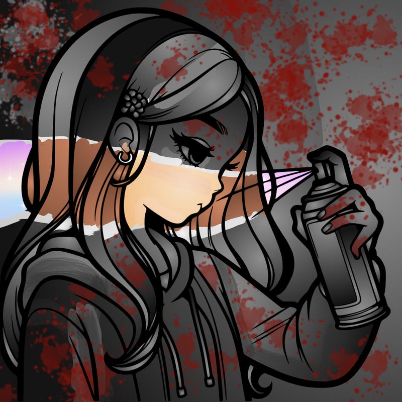 a realistic girl spray painting