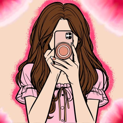 a realistic girl holding her phone taking pictures