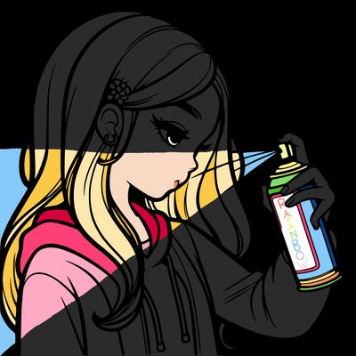 a realistic girl spray painting