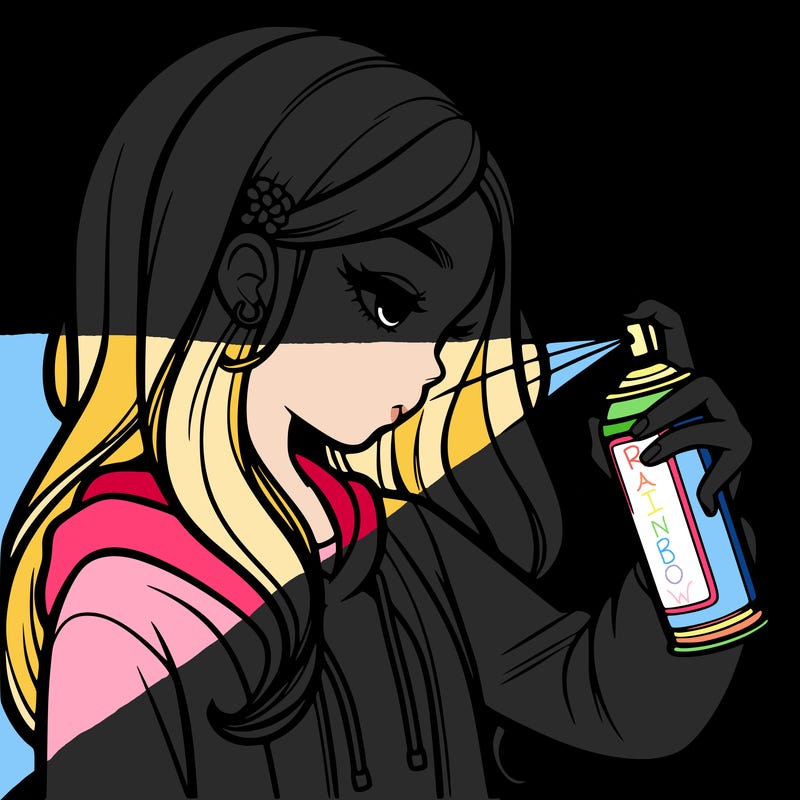 a realistic girl spray painting