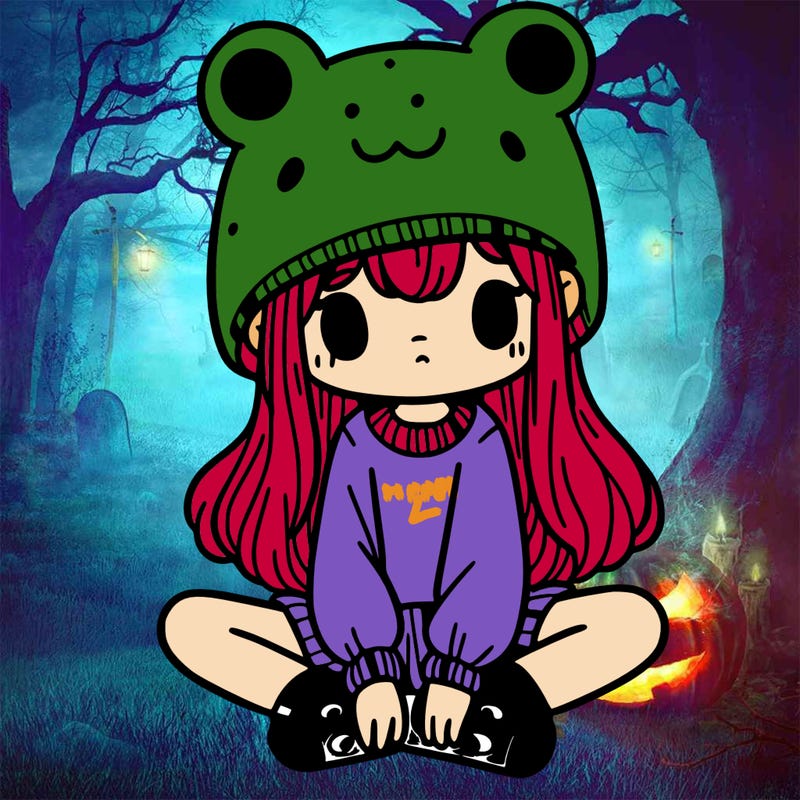 a girl wearing a frog hat and some frog socks