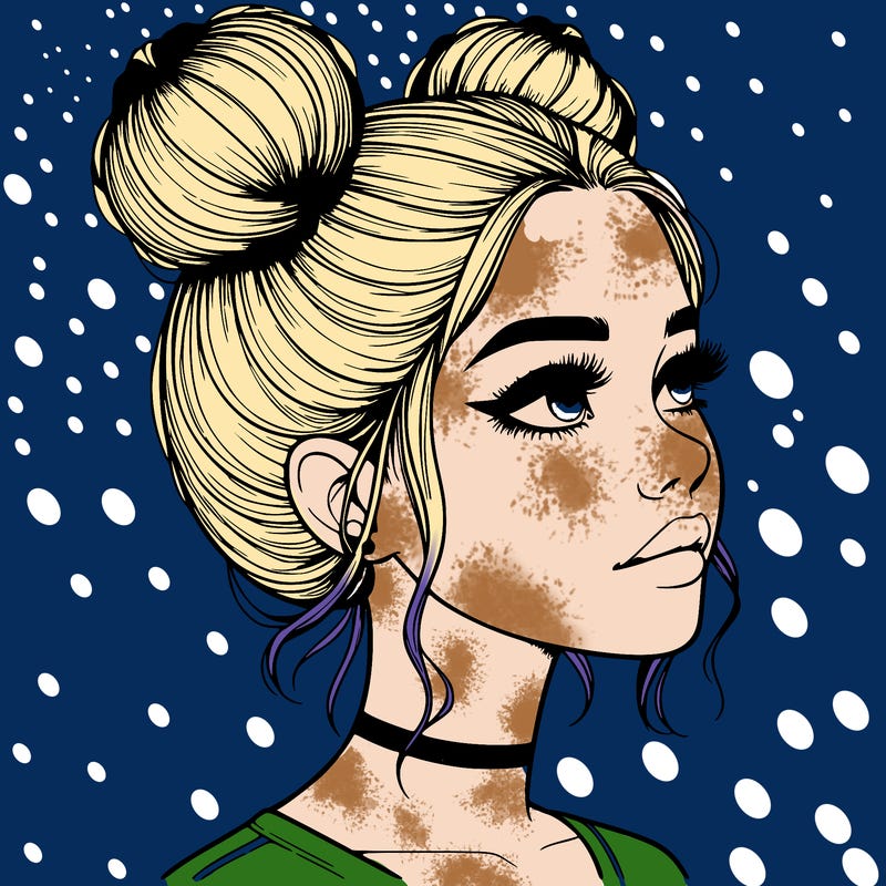 realistic girl with buns on the top of her head