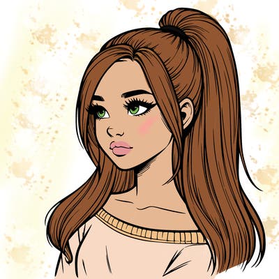 realistic girl with a high ponytail