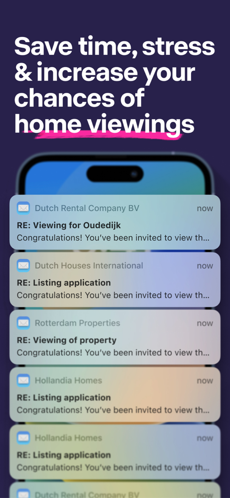 Smartphone screen showing multiple push notifications for apartment viewing invitations