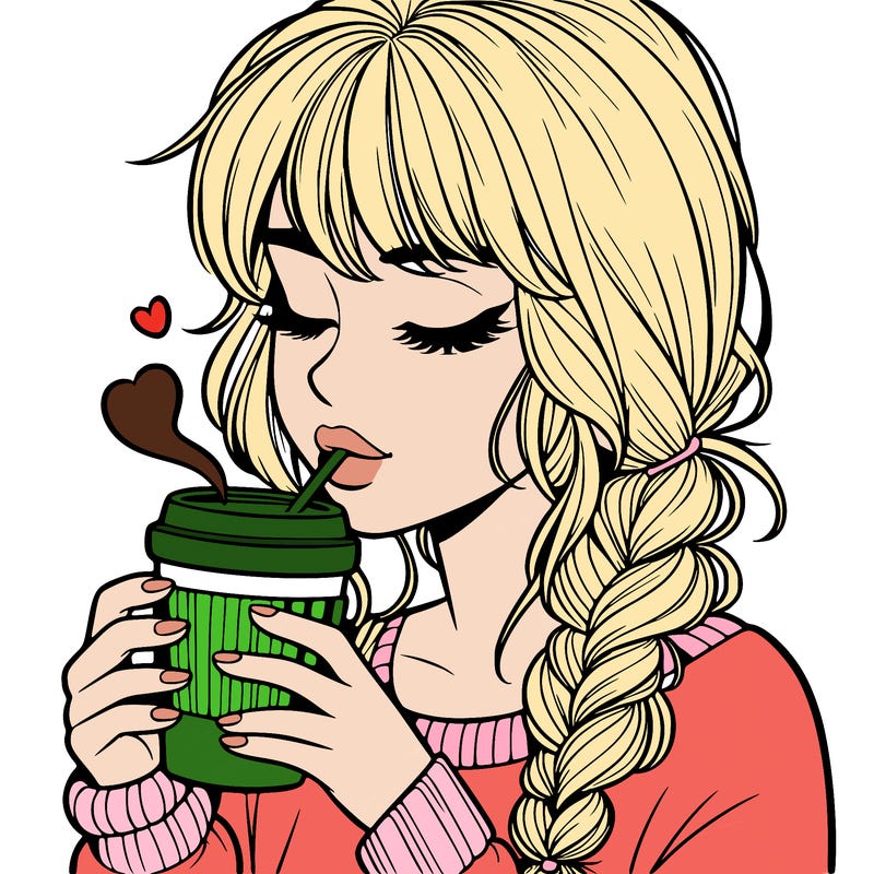 realistic girl drinking coffee