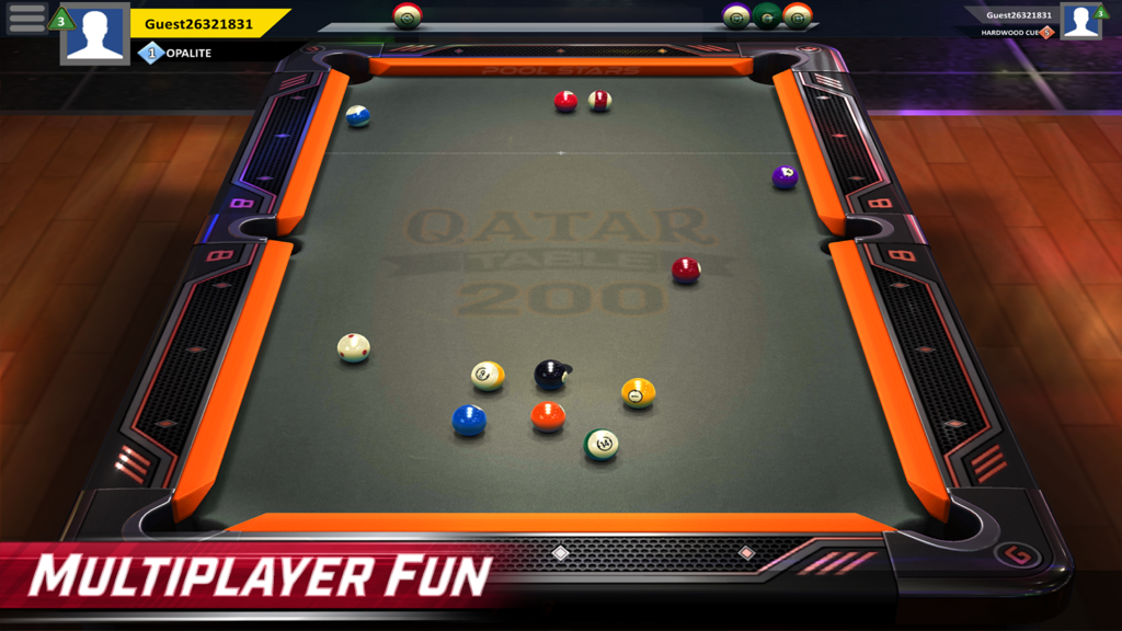 Realistic 3D pool table perspective in Pool Stars multiplayer mode