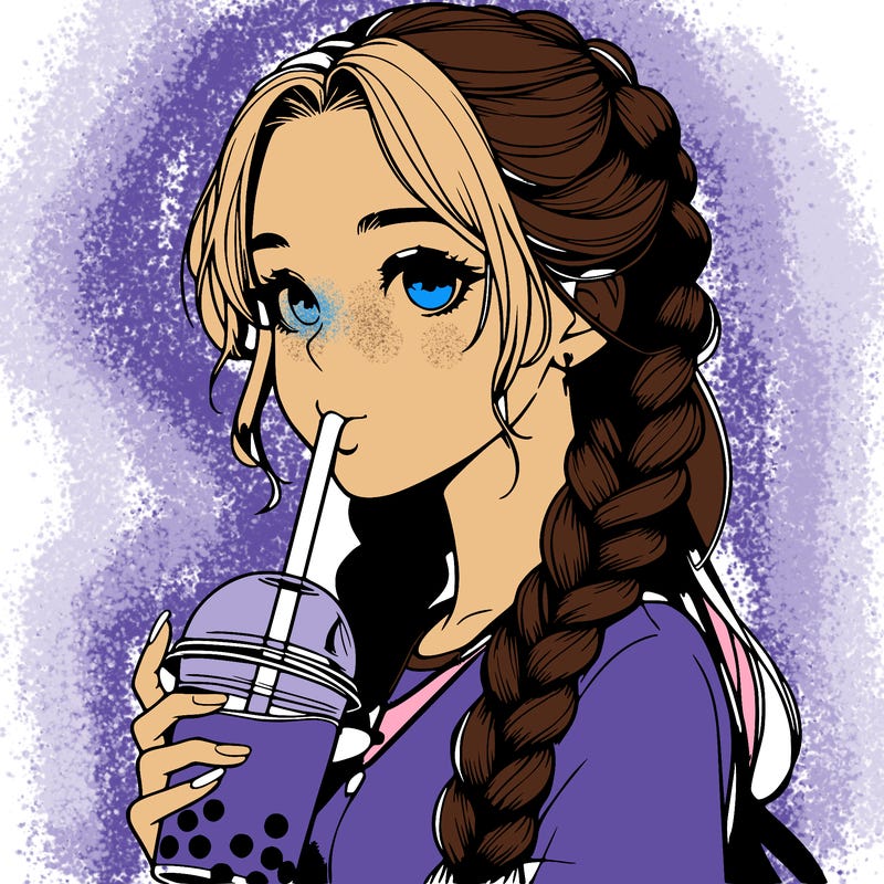 realistic girl with braided hair drinking boba