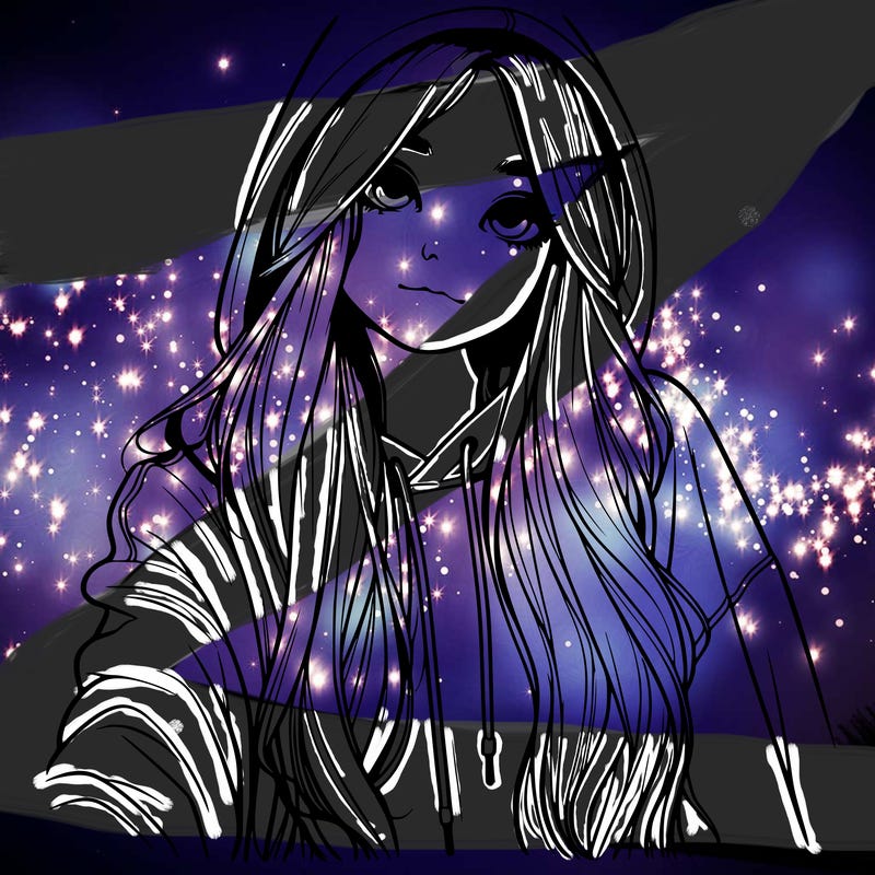 realistic girl with long hair and baggy sweatshirt and face