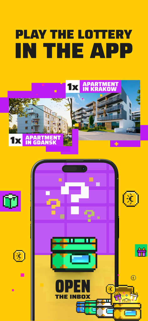 InPost Mobile - In-app lottery promotion on InPost Mobile featuring apartment prizes and a gamified interface
