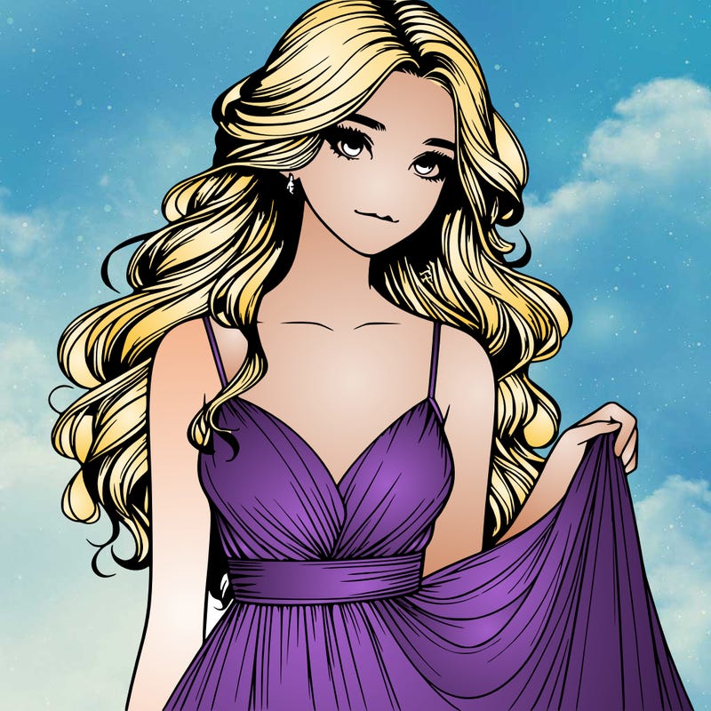 realistic girl in flowy silky prom dress
