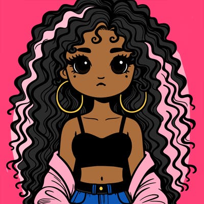 bad girl with crop top and long curly hair