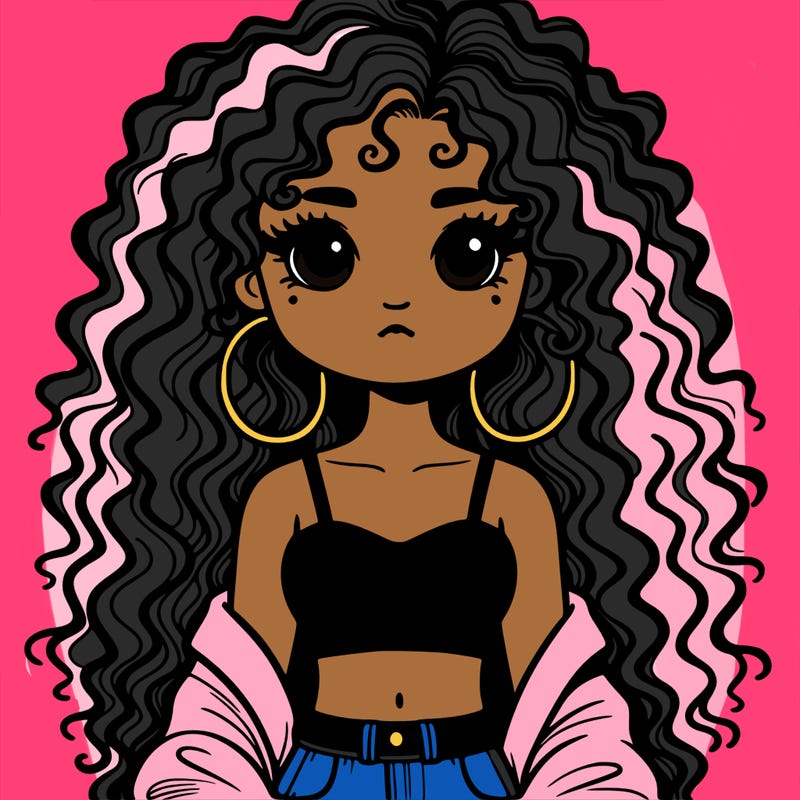 bad girl with crop top and long curly hair
