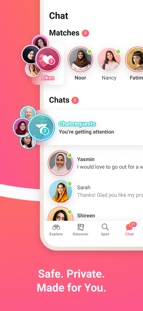 Chat and matches interface of the Soudfa Arab and Muslim marriage app