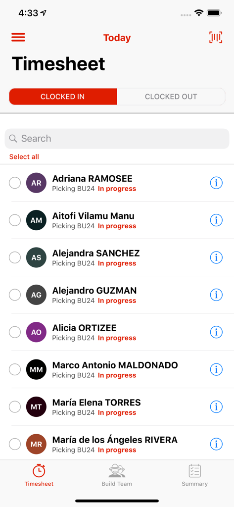Digital timesheet for orchard workers in the Hectre app