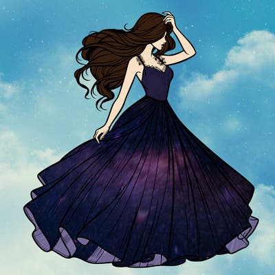 realistic woman with dress flowing in the wind