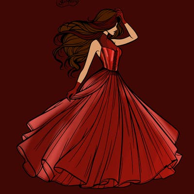 realistic woman with dress flowing in the wind